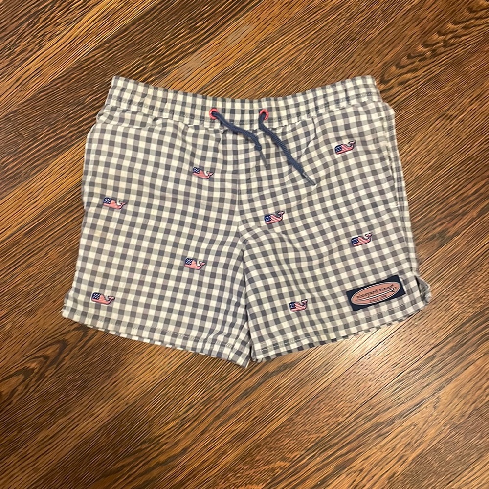 Boys Vineyard Vines swim trunks.